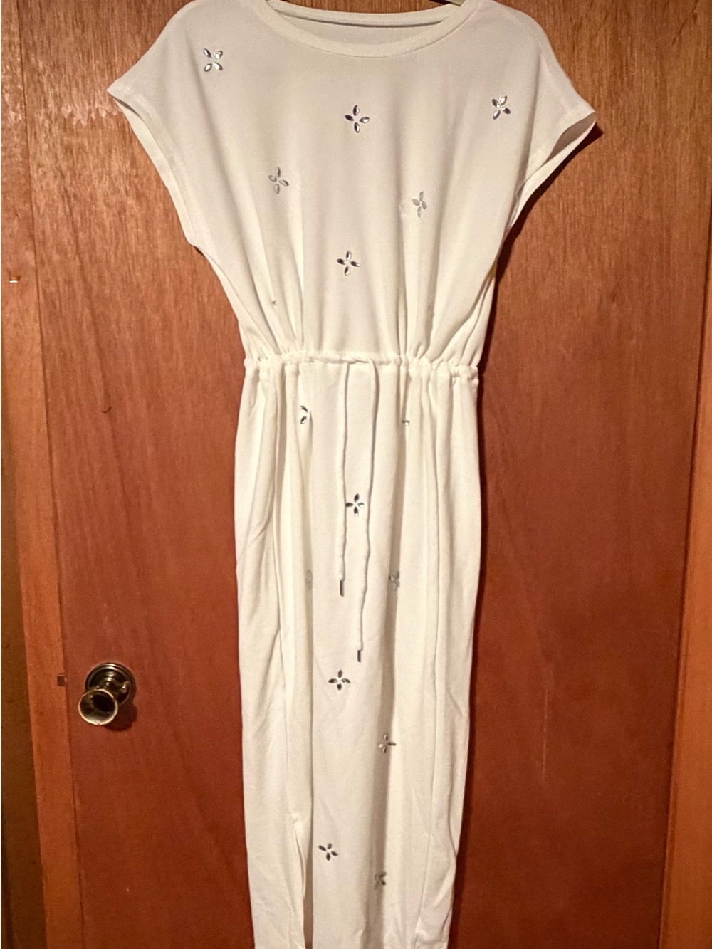 SHEIN White Drawstring Midi Dress with Subtle Embellishments - Picture 2 of 5